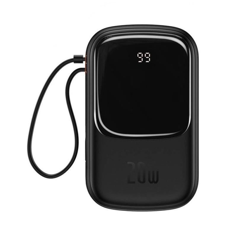 Baterie externa Baseus Qpow Pro Digital Display, 20000mAh, 20W, 1 x cablu integrat Iphone Lightning output, 1 x USB