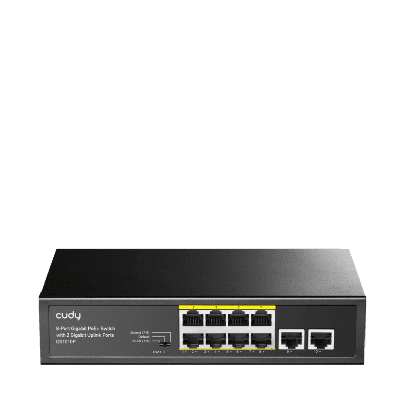 CUDY Switch Unmanaged PoE+, 8x porturi RJ-45 10/100/1000M PSE +2x porturi RJ45 10/100/1000 Uplink, VLAN ON/OFF