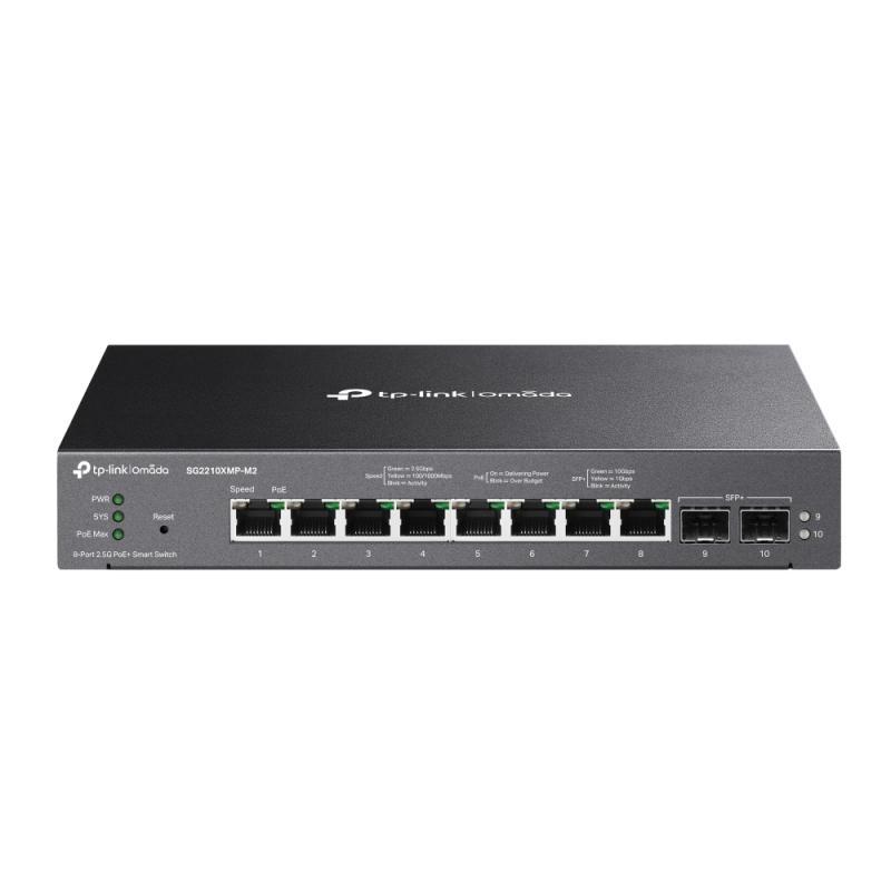 Omada 8-Port 2.5GBASE-T and 2-Port 10GE SFP+ Smart Switch with 8-Port PoE+ PORT: 8× 2.5G PoE+ Ports