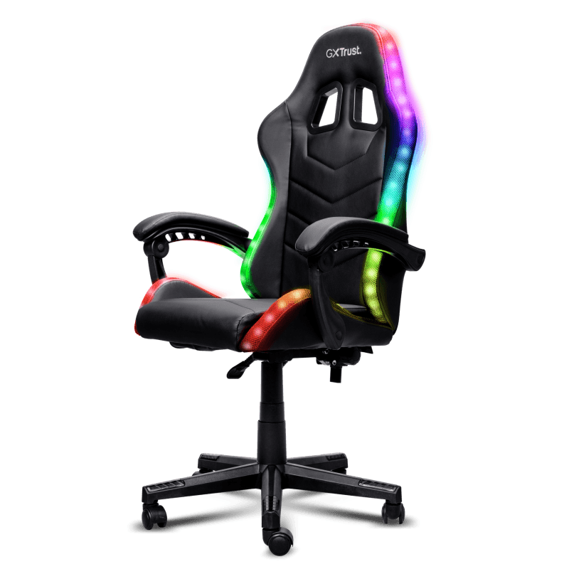 Scaun gaming Trust GXT 704 Roniq RGB, 5 roti, gas lift clasa 3, ajustabil pe inaltime, material PU leather