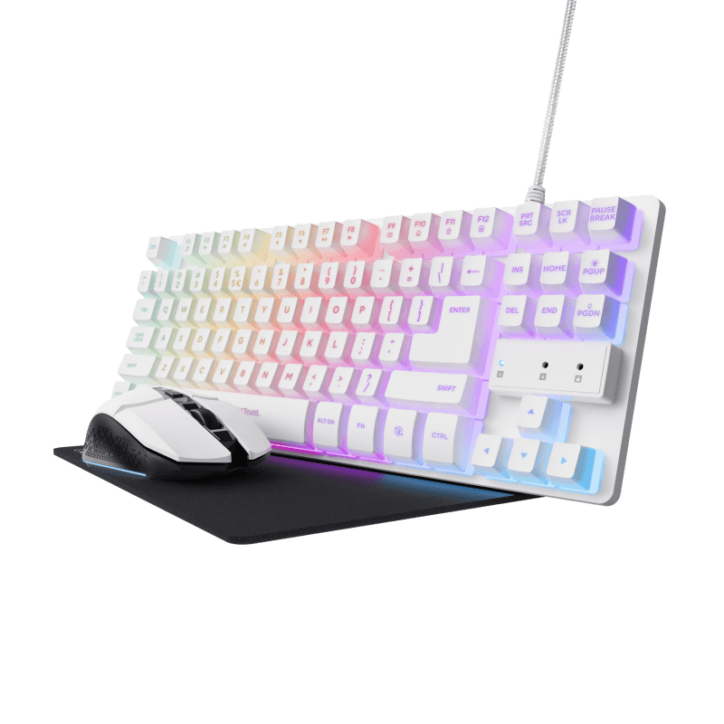 Tastatura Mecanica Gaming Trust GXT 794W 3-in-1 Gaming Bundle, RGB, USB, Alb
