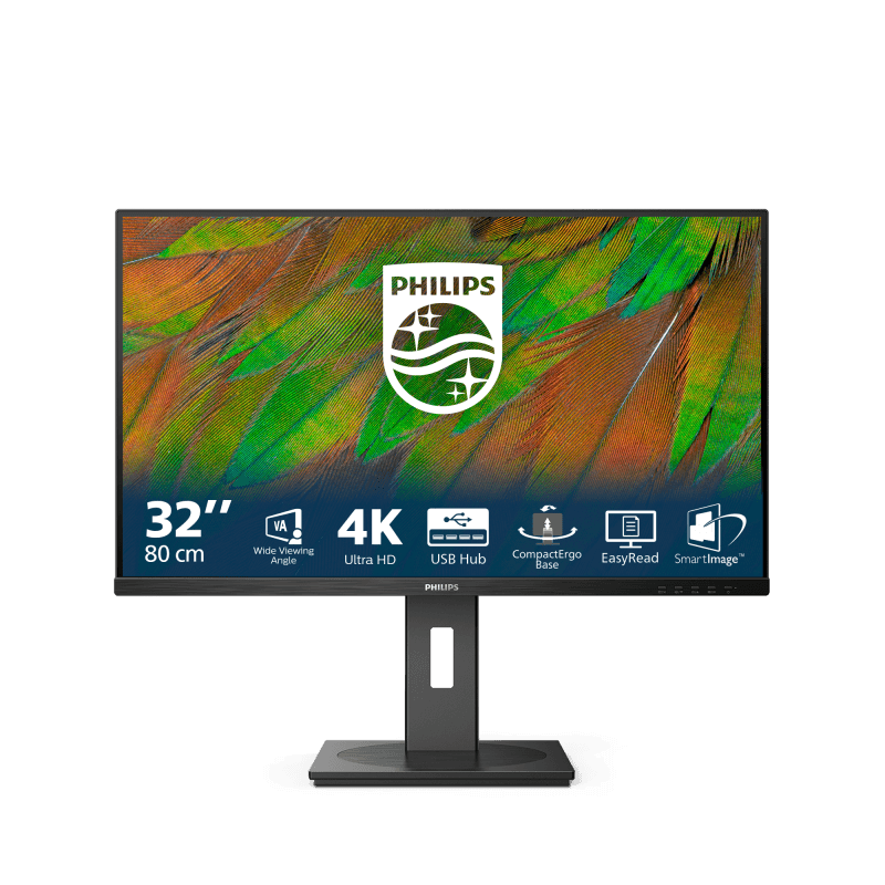 Monitor Consumer Philips 32B1N3800/00, 31.5", 3840 x 2160 pixeli, Black, 3 ani Garantie
