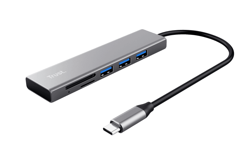 Hub USB Trust Halyx, USB-C, 5 porturi, Gri