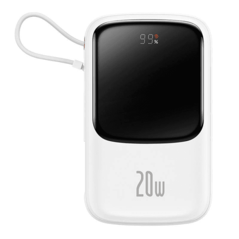 Baterie externa Baseus Qpow Pro Digital Display, 10000mAh, 20W, 1 x cablu integrat Iphone Lightning output, 1 x USB