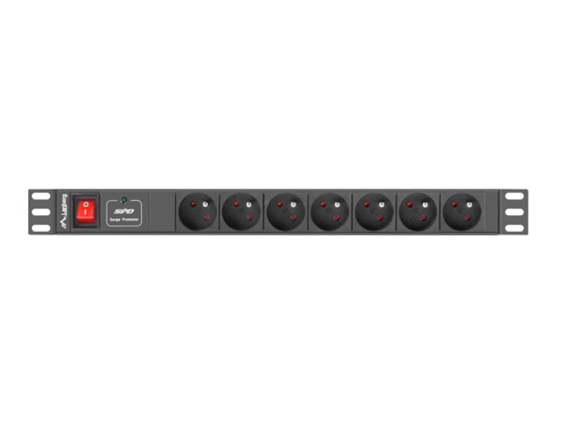 Unitate distributie alimentare PDU 19", 1U, 16A, 7 prize , negru