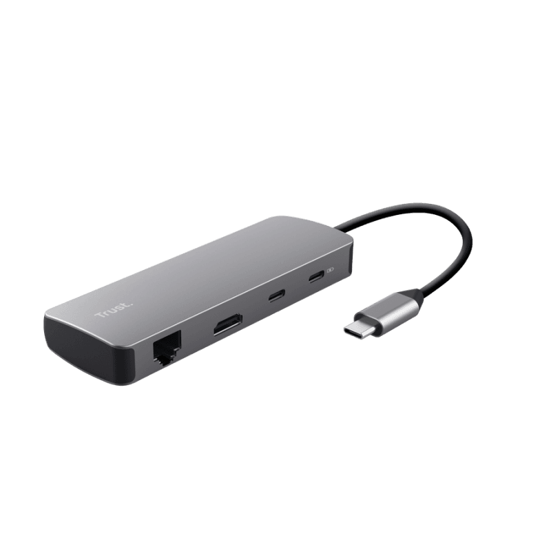 Hub USB Trust Dalyx 8 in 1, USB-C, 8 porturi, HDMI, RJ-45, Gri