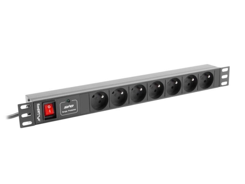 Unitate distributie alimentare PDU 19", 1U, 10A, 7 prize , negru, C14