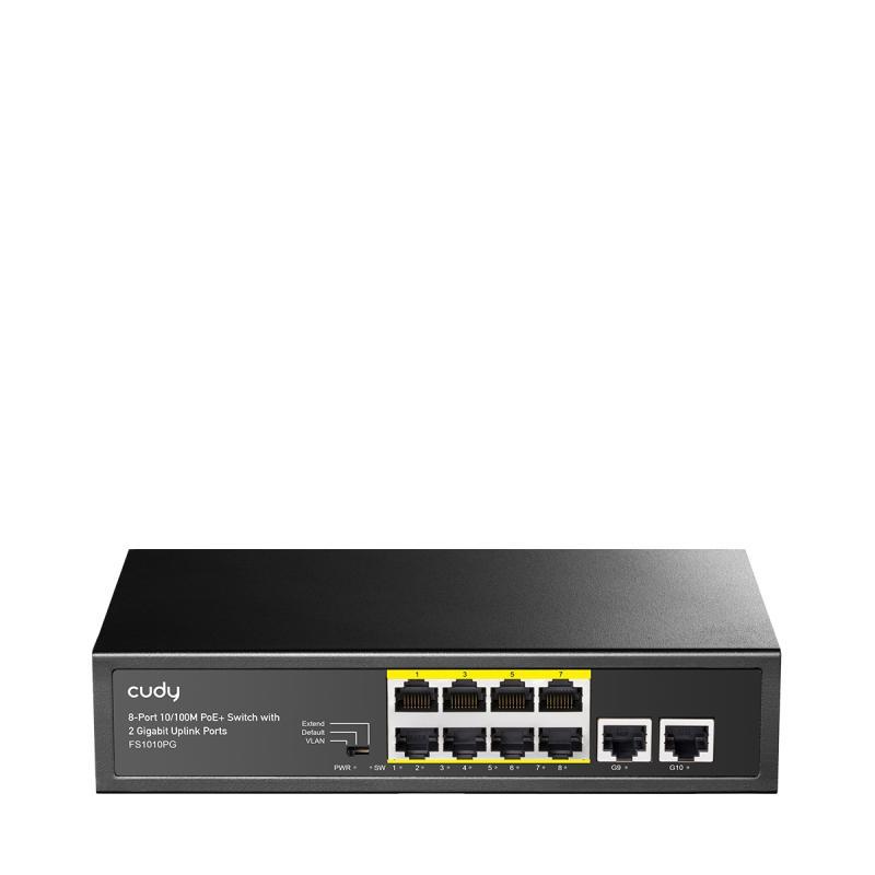 CUDY 8-Port 10/100M PSE RJ-45  +2 RJ45 10/100/1000M Uplink Port Unmanaged PoE+ Switch,CCTV/VLAN/Watchdog ON/OFF