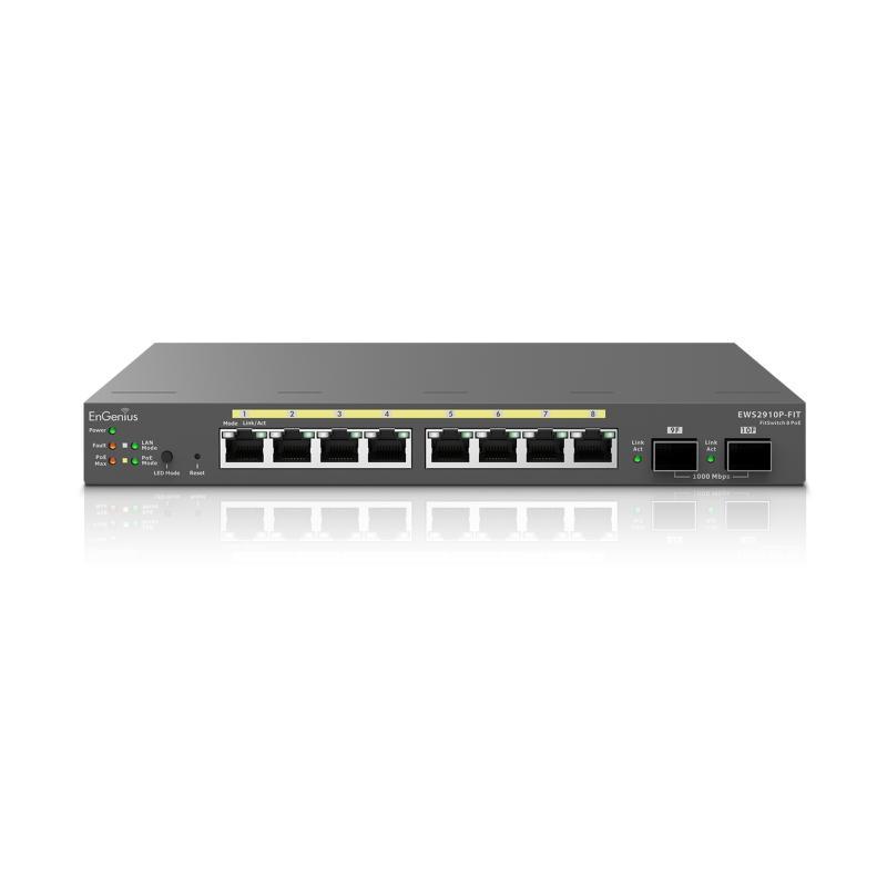 EnGenius Managed / stand-alone Desktop 8-port GbE 55W  Switch (PoE+) with 2x SFP 8-port GbE PoE switch.af/at(+) 55W