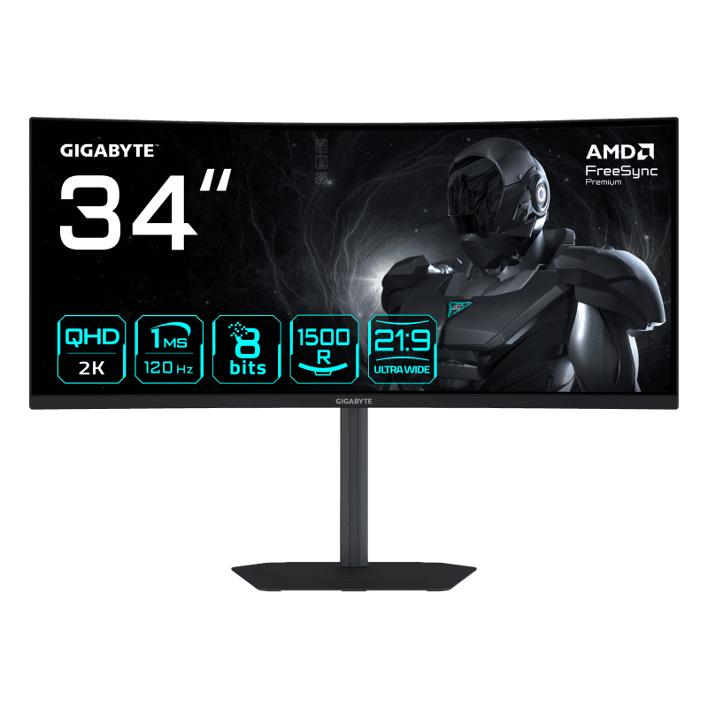 Monitor Gaming GIGABYTE GS34WQCA, 34", 3440 x 1440 pixeli, Black