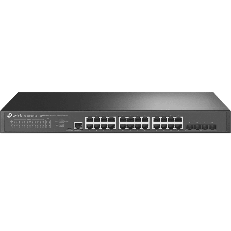 "JetStream™ 24-Port 2.5GBASE-T L2+ Managed Switch with 4 10GE SFP+ Slots PORT: 24× 2.5G RJ45 Ports, 4× 10G SFP+ Slots