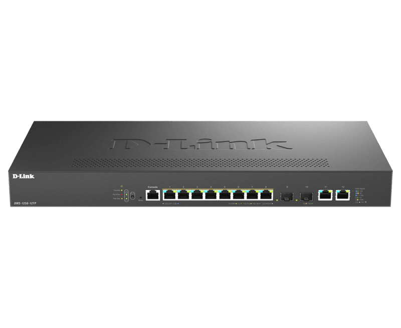Switch D-Link DMS-1250-12TP , 8 porturi Gigabit, 2 porturi SFP+, Protocol 802.1D STP 802.1s MSTP 802.1w RSTP, rackabil