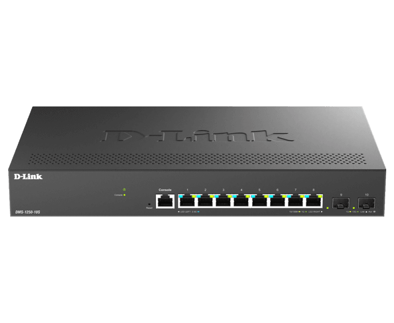 Switch D-Link DMS-1250-10S , 8 porturi Gigabit, 2 porturi SFP+, Protocol 802.1D STP 802.1s MSTP 802.1w RSTP, rackabil
