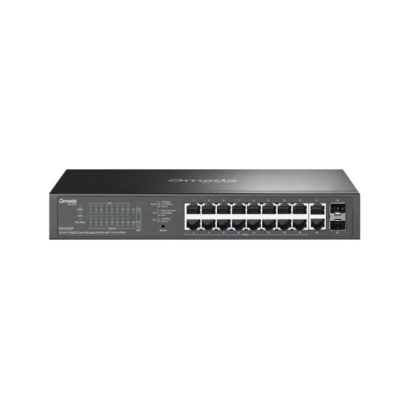 Omada 20-Port Switch ES220GP, • 16× 10/100/1000 Mbps PoE+ RJ45 Ports (support 802.3at PoE+ and 802.3af PoE)• 2×