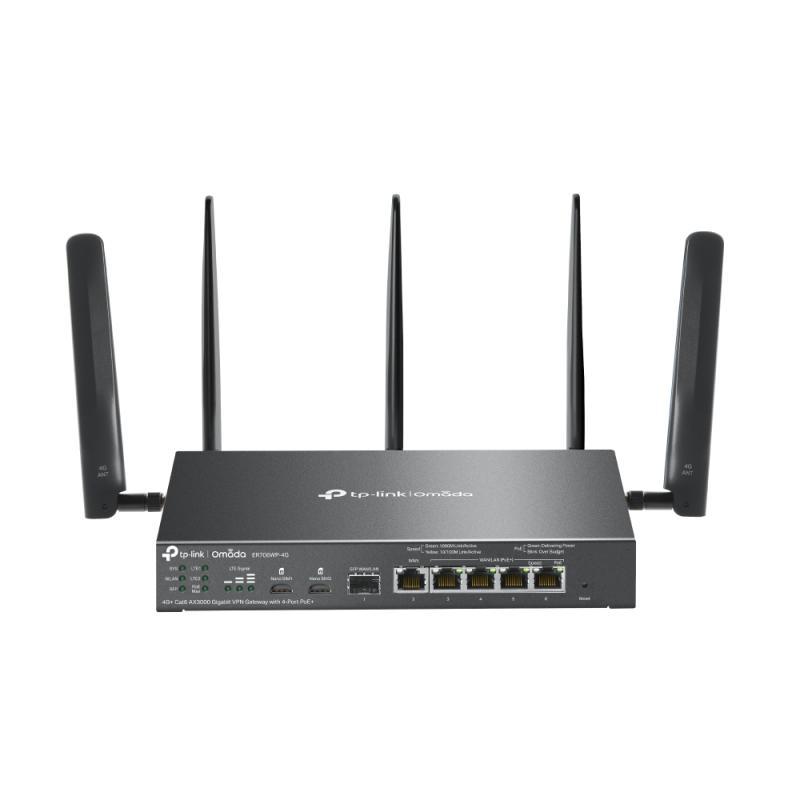 Omada 4G+ Cat6 AX3000 Gigabit VPN Gateway with 4-Port PoE+ PORT: 1× Gigabit SFP WAN/LAN Port, 1× Gigabit RJ45 WAN Port
