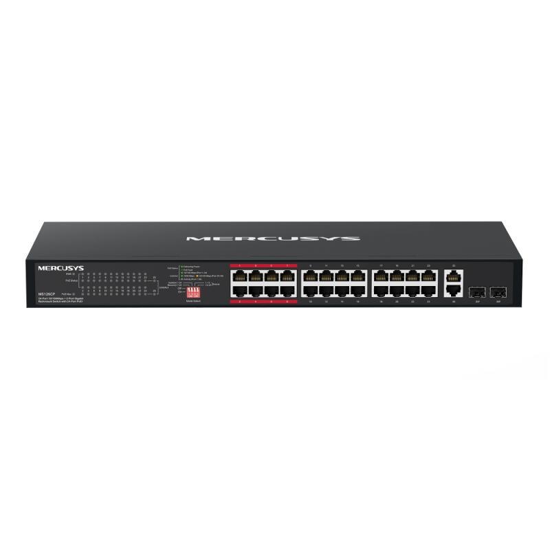 24-Port 10/100Mbps + 2-Port Gigabit Rackmount Switch with 24-Port PoE+ PORT: 24× 10/100Mbps PoE+ Ports