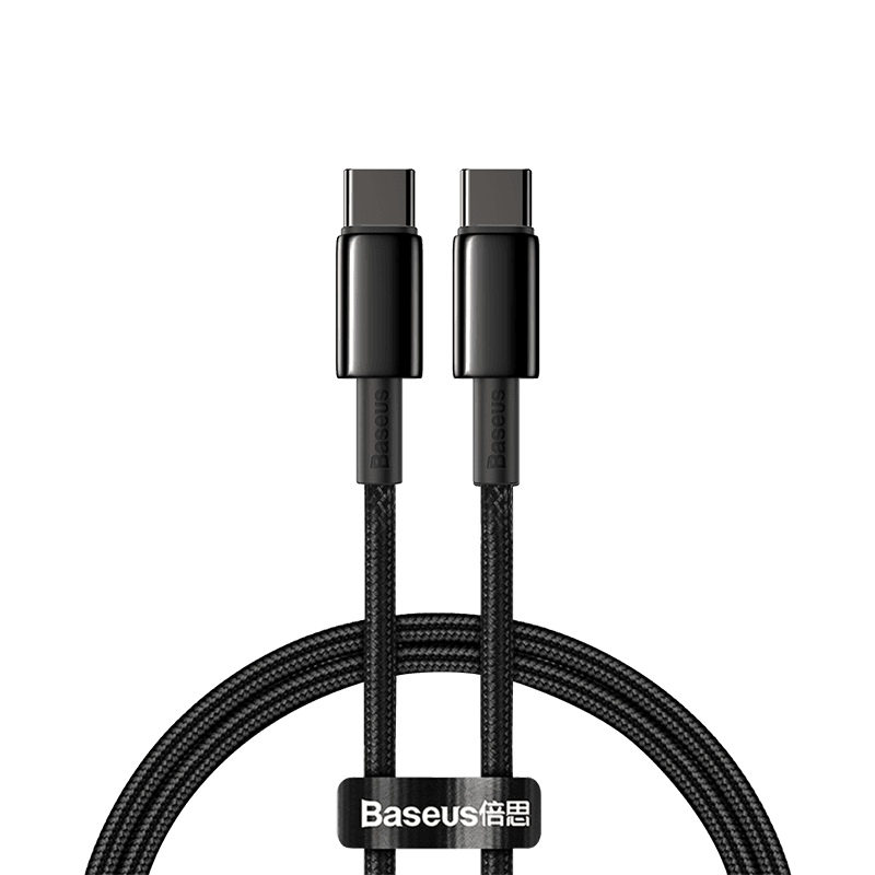 Cablu alimentare si date Baseus Tungsten Gold, Fast Charging, USB Type-C la USB Type-C, putere 100W, brodat, 1m, negru