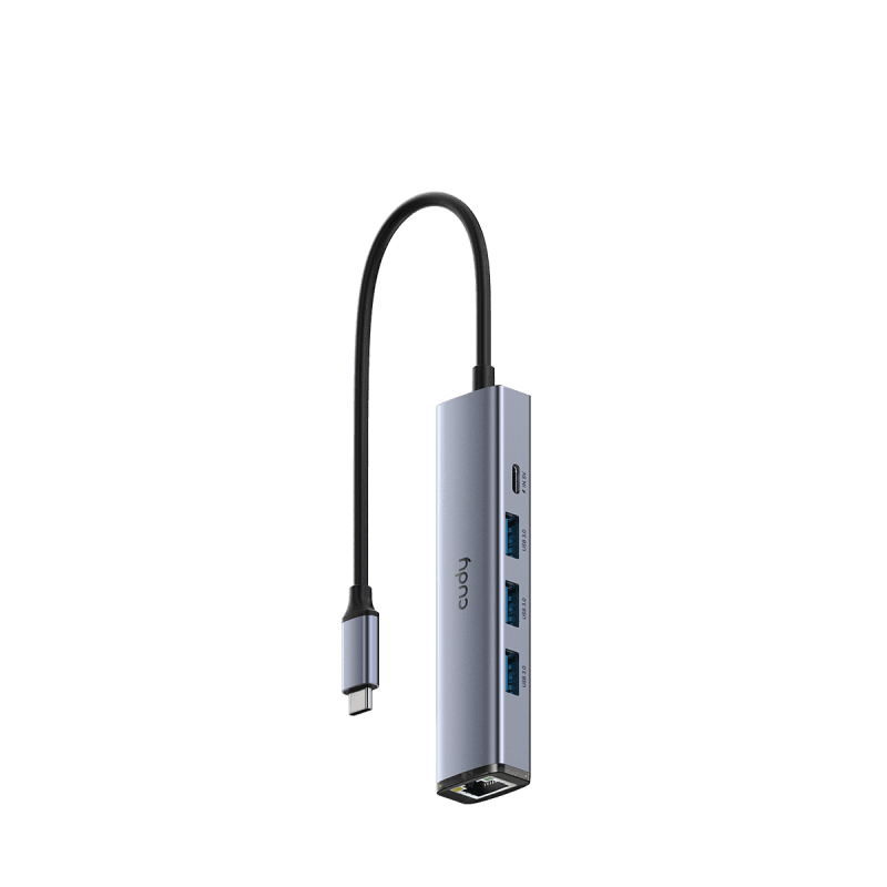 Hub USB CUDY UH605, USB-C, 5 porturi, RJ-45, Argintiu