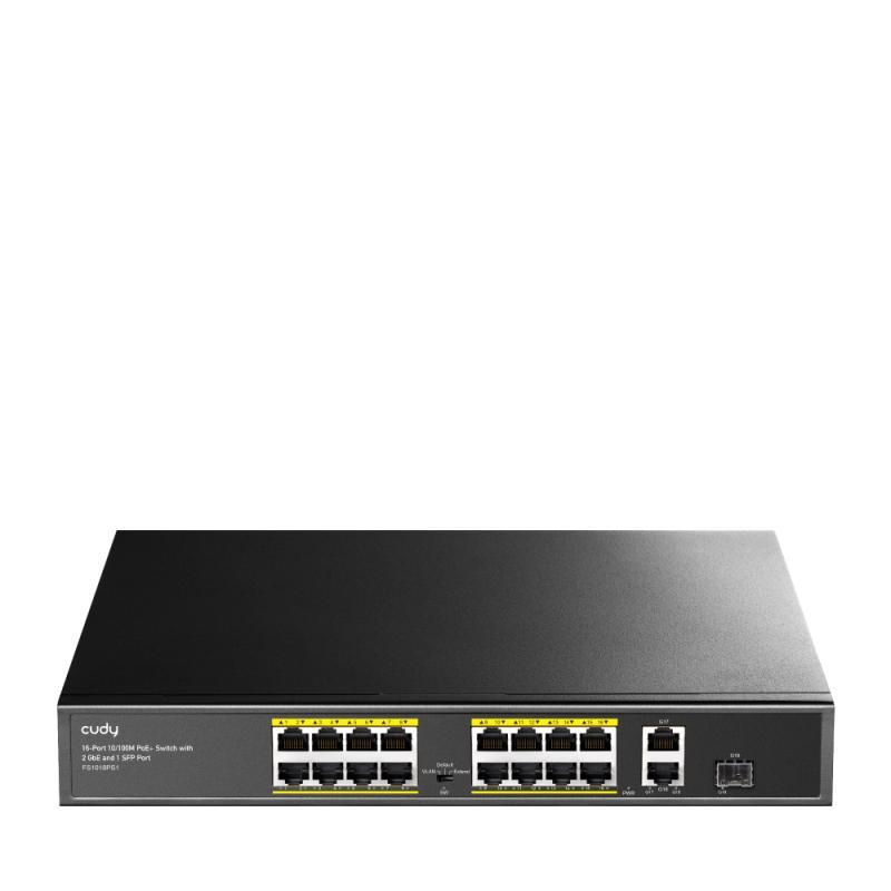 CUDY 16-Port 10/100M PSE RJ-45 +2 Gigabit RJ- 45 +1SFP Port with 16 POE Ports Switch with Built-in power supply
