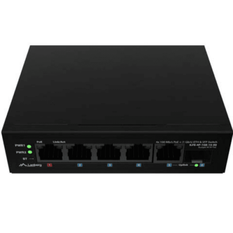 Switch Lanberg ILFE-4P-1GE-1S-90, 1 port 100BASE-T 802.3bt PoE++, 3 porturi  100BASE-T 802.3af/802.3at PoE+, Unmanaged