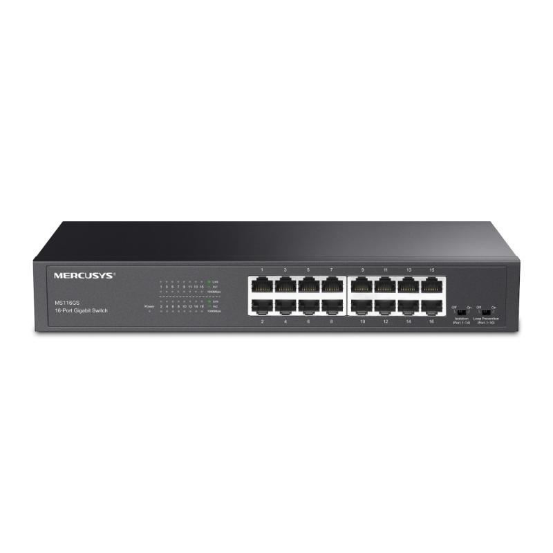 16-Port Gigabit Desktop/Rackmount Switch, interfata 16×10/100/1000Mbps RJ45 Ports, Auto-Negotiation, Auto MDI/MDIX