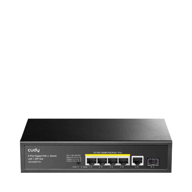 CUDY 5-Port 10/100/1000M PoE+ Switch 120W, 4-Port 10/100/1000M PoE+ ports, 60 watts for port #1, 802.3at/af