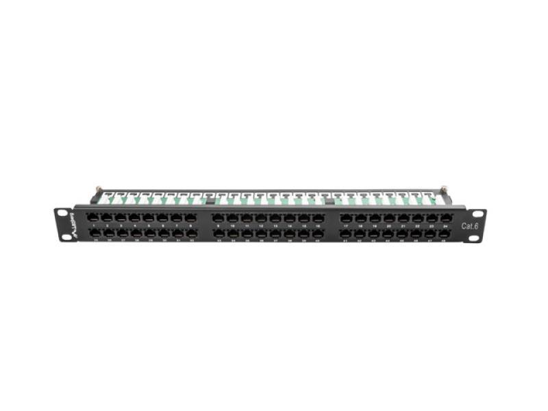 Patch panel 48 porturi 1U 19" Cat.6 UTP negru