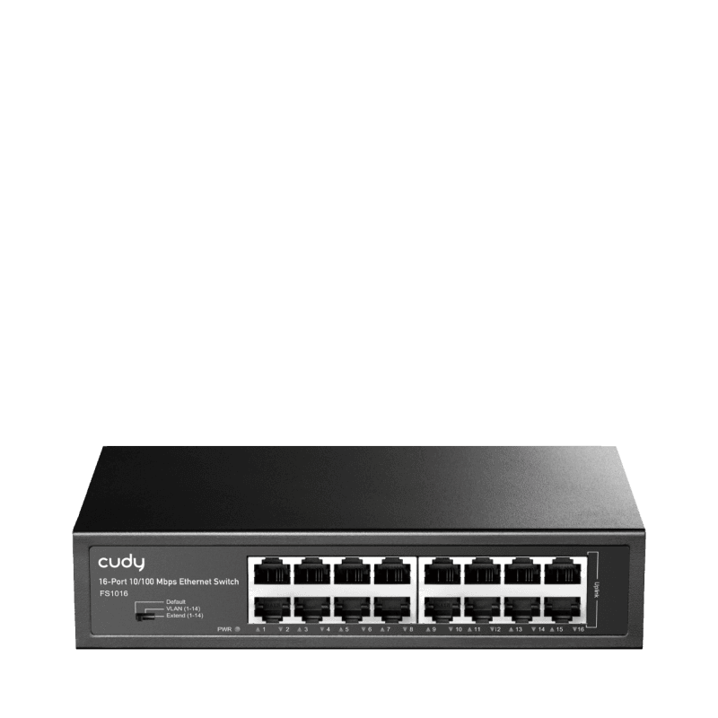CUDY 16-Port 10/100 Mbps Switch, 16 10/100 Mbps RJ45 Ports, Switch/VLAN/Extend working mode DIP switch