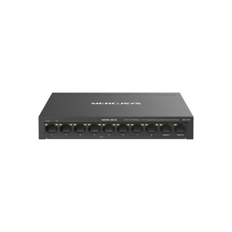 Switch desktop Mercusys 8-Port 10/100 Mbps + 2-Port Gigabit Desktop Switch with 8-Port PoE+, IEEE 802.3x Flow Control