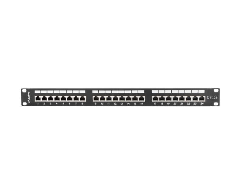 Patch panel 24 porturi 1U 19" Cat.5e FTP cu organizator cabluri, ecranat, negru