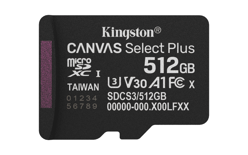 Card de memorie Kingston Canvas Select Plus Gen3 Micro-SDXC, 512 GB, Clasa 10