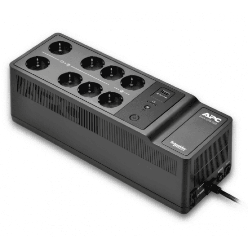 APC Back-UPS, 500VA/300W Floor/Wall Mount, 230V, 8x CEE 7/3 Schuko outlets, USB Type A Port