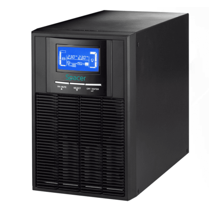 UPS Spacer Online, LCD, 2000VA/ 1800W, AVR, sin. pura, 3 x socket Schuko, display LCD, 4 x baterie 12V/9Ah