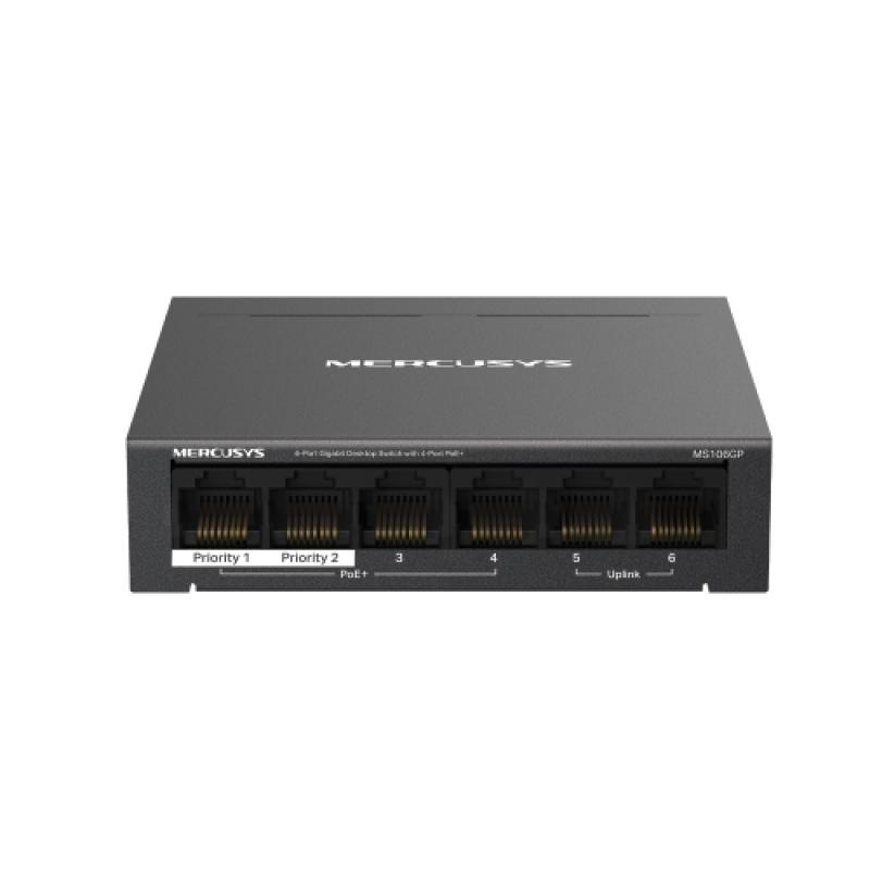 6-Port Gigabit Desktop Switch with 4-Port PoE+ PORT: 4× Gigabit PoE+ Ports
