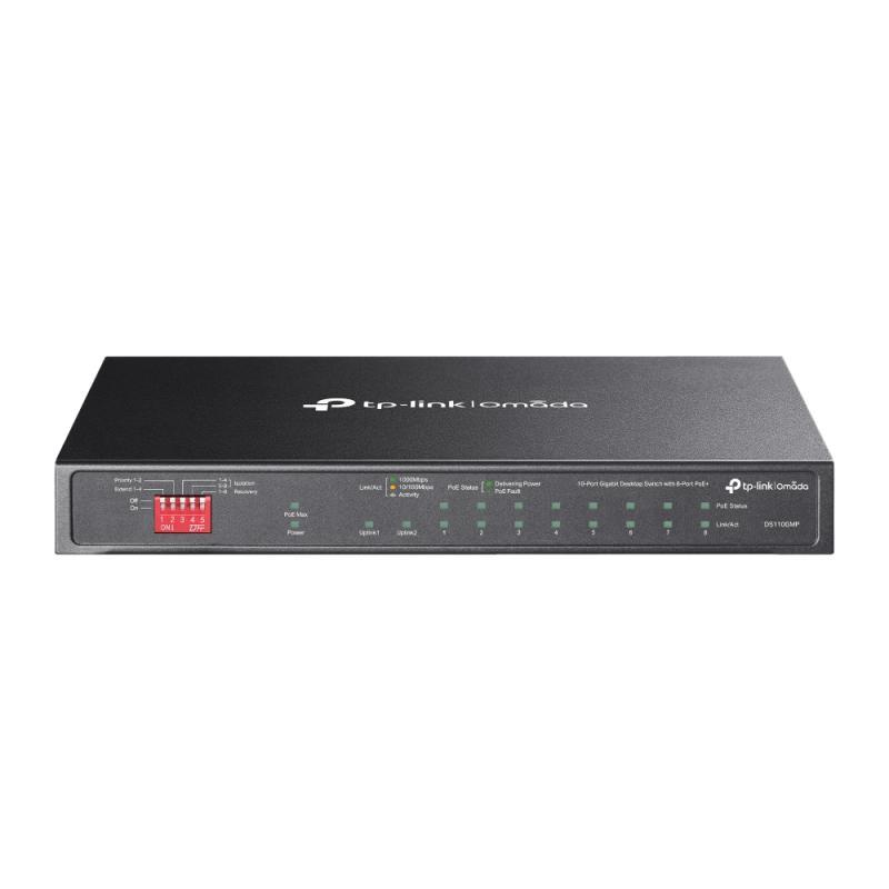 Omada 10-Port Gigabit Desktop Switch with 8-Port PoE+ PORT: 8× Gigabit PoE+ Ports, 2x Gigabit Non-PoE Ports