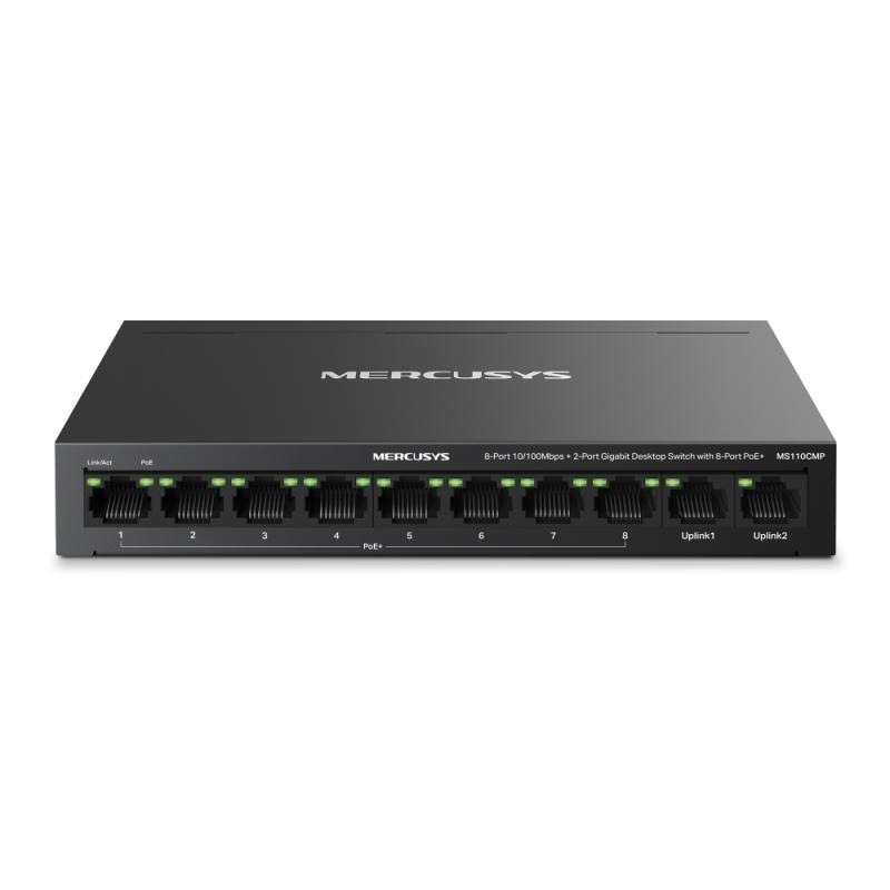 Switch desktop Mercusys 8-Port 10/100 Mbps + 2-Port Gigabit Desktop Switch with 8-Port PoE+, IEEE 802.3x Flow Control