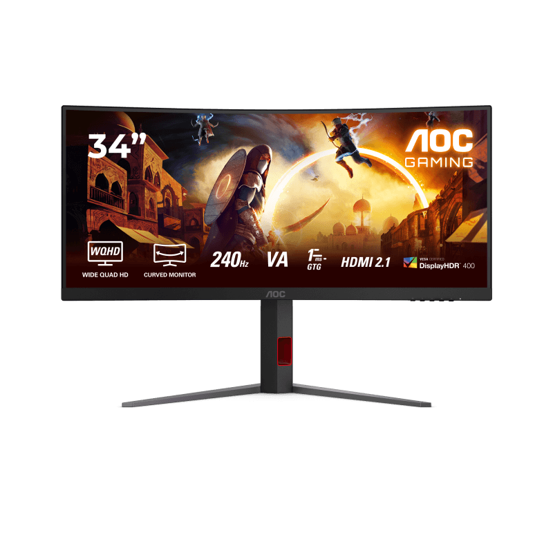 Monitor Gaming AOC CU34G4Z, 34", 3440 x 1440 pixeli, Black, Red, 3 ani Garantie