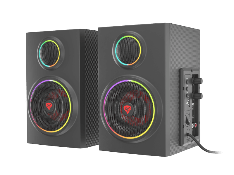 Sistem audio 2.0 Genesis HELIUM 300BT, putere totala RMS 24 W, frecventa raspuns 100 - 20000 Hz, material lemn
