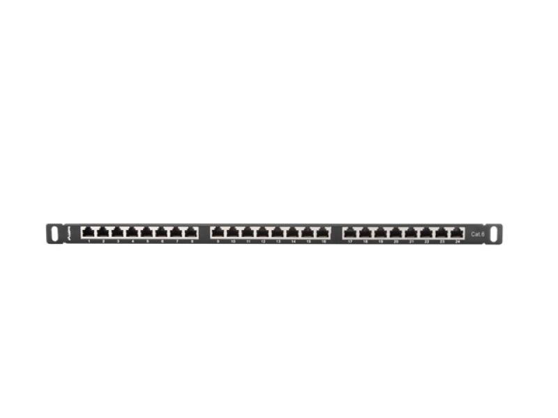 Patch panel 24 porturi 0,5U 19" Cat.6 FTP cu organizator cabluri, ecranat, negru
