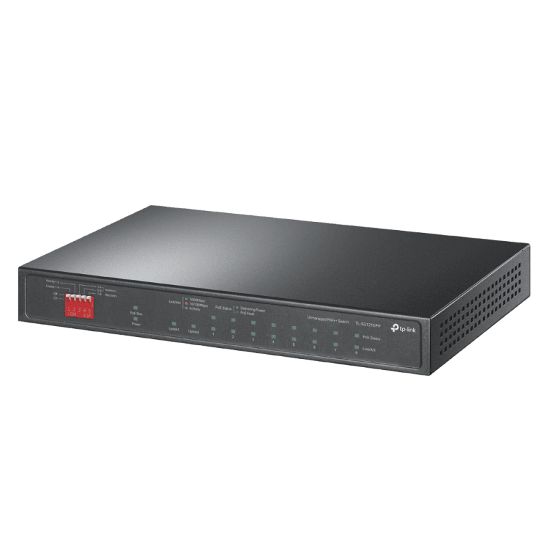 Switch Desktop 10-Port Gigabit with 6-Port PoE+ and 2-Port PoE++ PORT: 2× Gigabit PoE++ Ports, 6× Gigabit PoE+ Ports