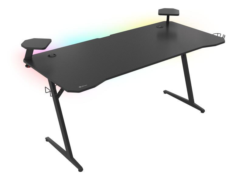 Birou gaming Genesis Holm 510 RGB, cadru din metal, MDF textura tip carbon, Iluminare RGB controlata prin telecomanda