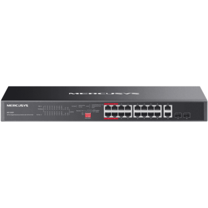 Switch Mercusys Gigabit Rackmount MS120GP, 16× Gigabit PoE+ RJ45 ports, 2× Gigabit non-PoE RJ45 ports
