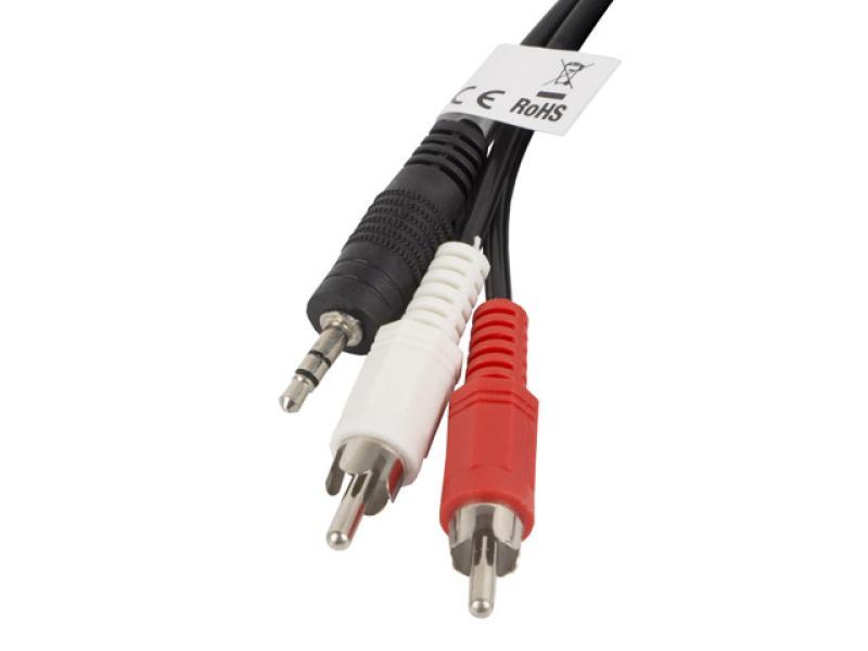 Cablu audio LANBERG 2 m – Jack 3,5 mm (tată) 3 pini → 2 x RCA (tată)
