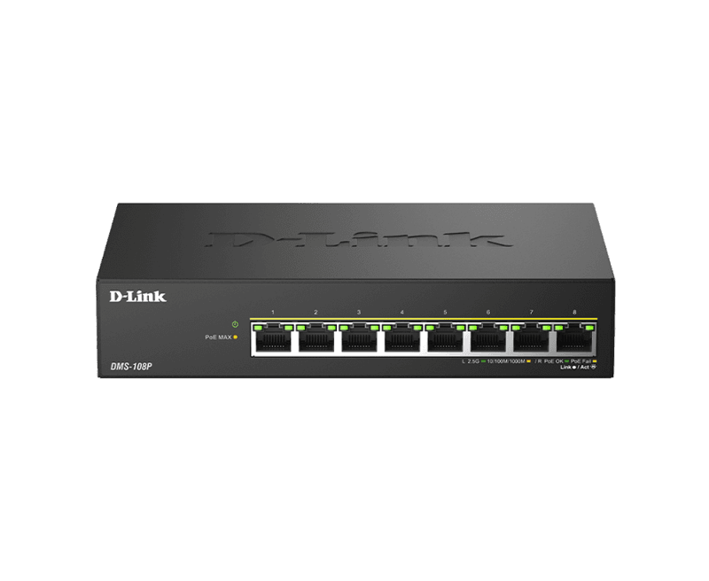 Switch DLink DMS-108P, 8 porturi, PoE, 8 x RJ-45, Auto MDI/MDIX adjustment for all ports