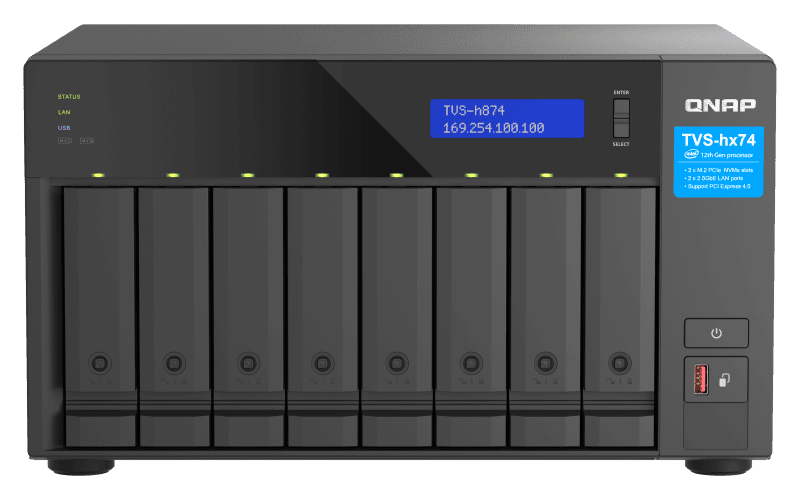 NAS QNAP H874 8-Bay, CPU Intel® Core™ i7 12-core 20-thread Processor, RAM 32GB (2x 16GB) DDR4 SODIMM (Max. 64GB)