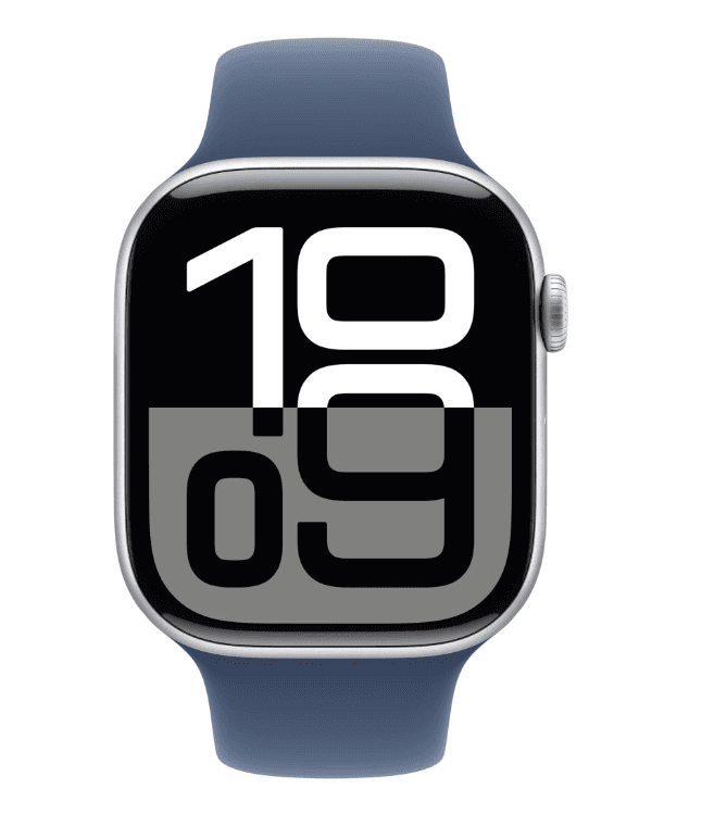 Apple Watch Series 10 GPS + Cellular 46mm Silver Aluminium Case with Denim Sport Band - S/M