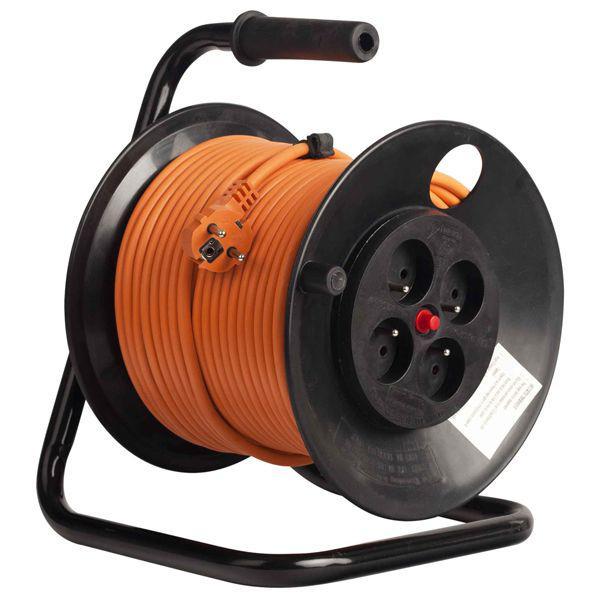 Derulator cu tambur Bachmann, 4prize, 50m, fisa Schuko dreapta ,protectii: suprasarcina, contact, termica