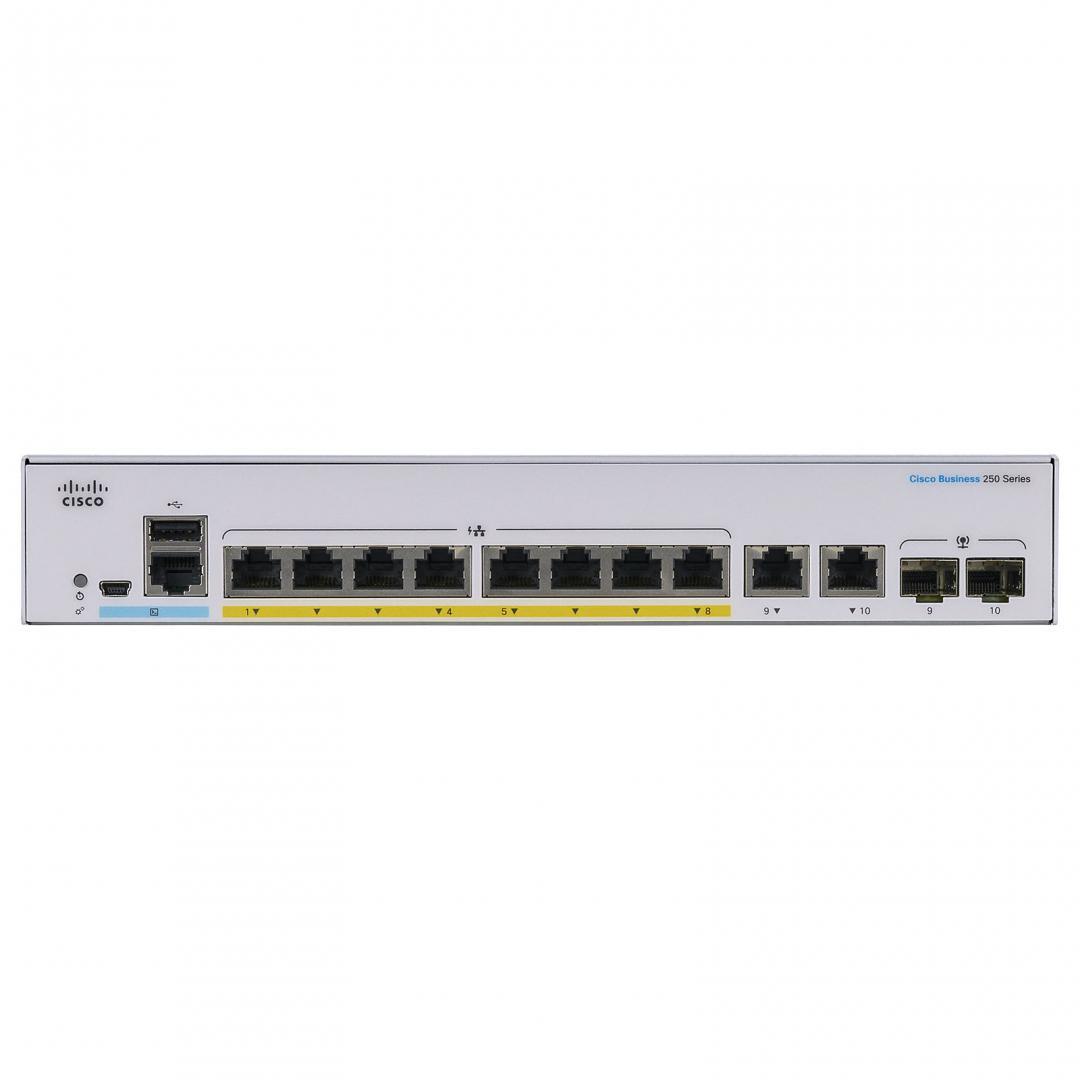 Switch  CISCO CBS250-8FP-E-2G, 8 PORTURI 10/100/1000, 2 x SFP, POE 120w, Buffer: 1.5 Mb, Flash 256Mb, CPU: 800 MHz ARM