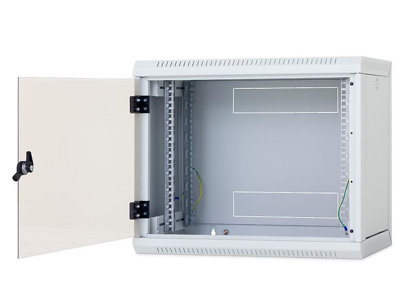 Rack de perete Triton sectiune simpla 12U 400mm adancime usa sticla panouri laterale detasabile