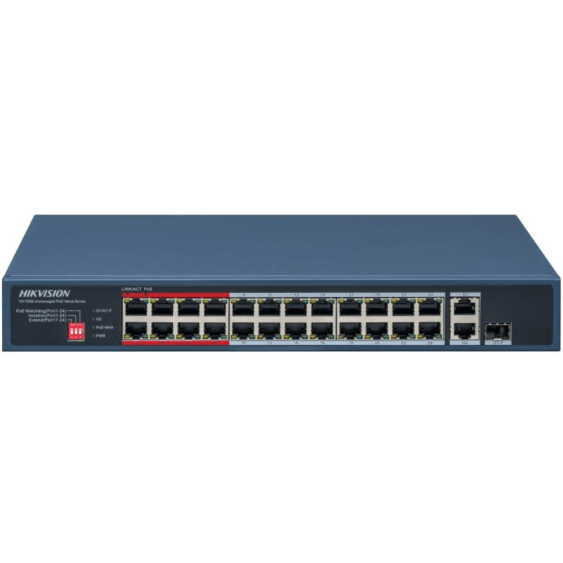 Switch Hikvision DS-3E0326P-E/M(C); 24 Port Fast Ethernet Unmanaged POE Switch Intelligent PoE Management When the power